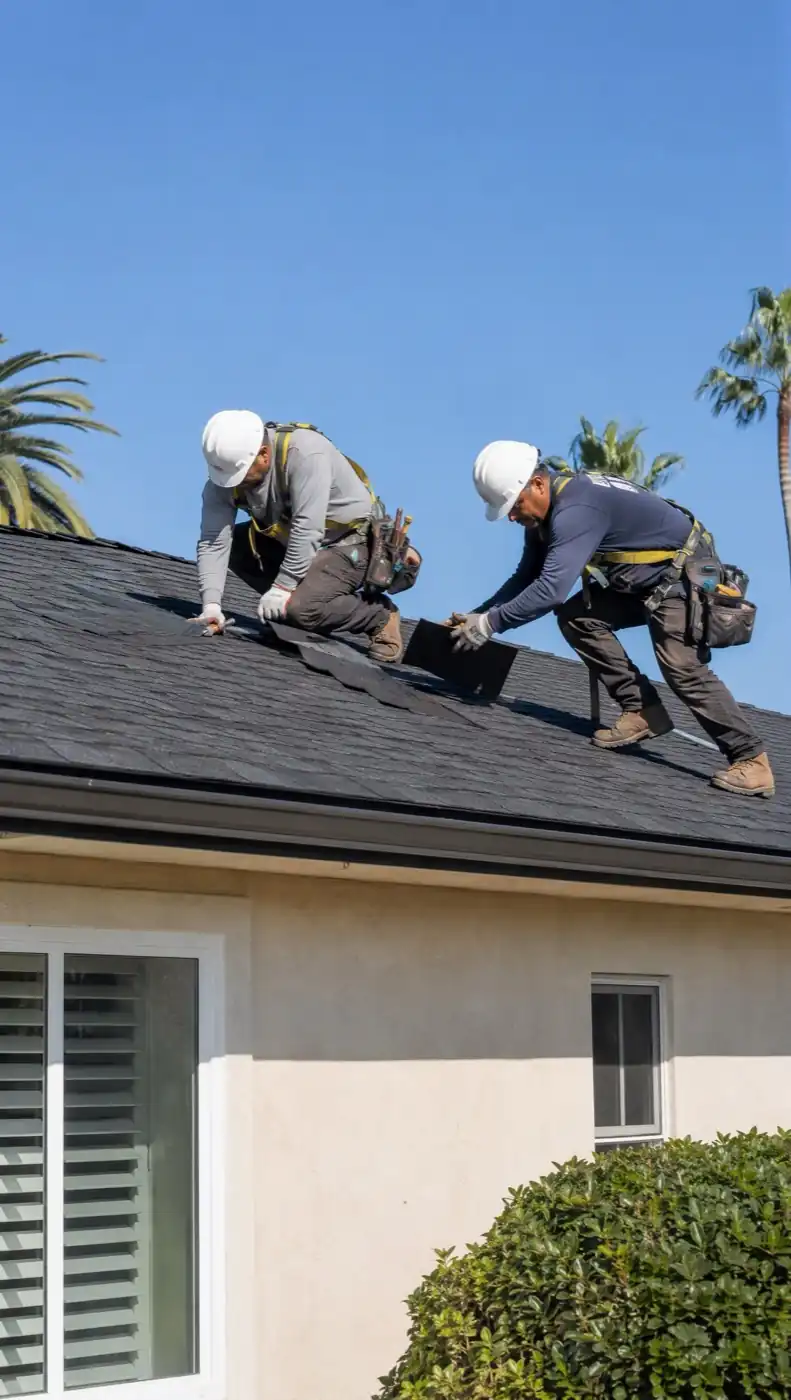 Roofers installing a new roof in Orange County